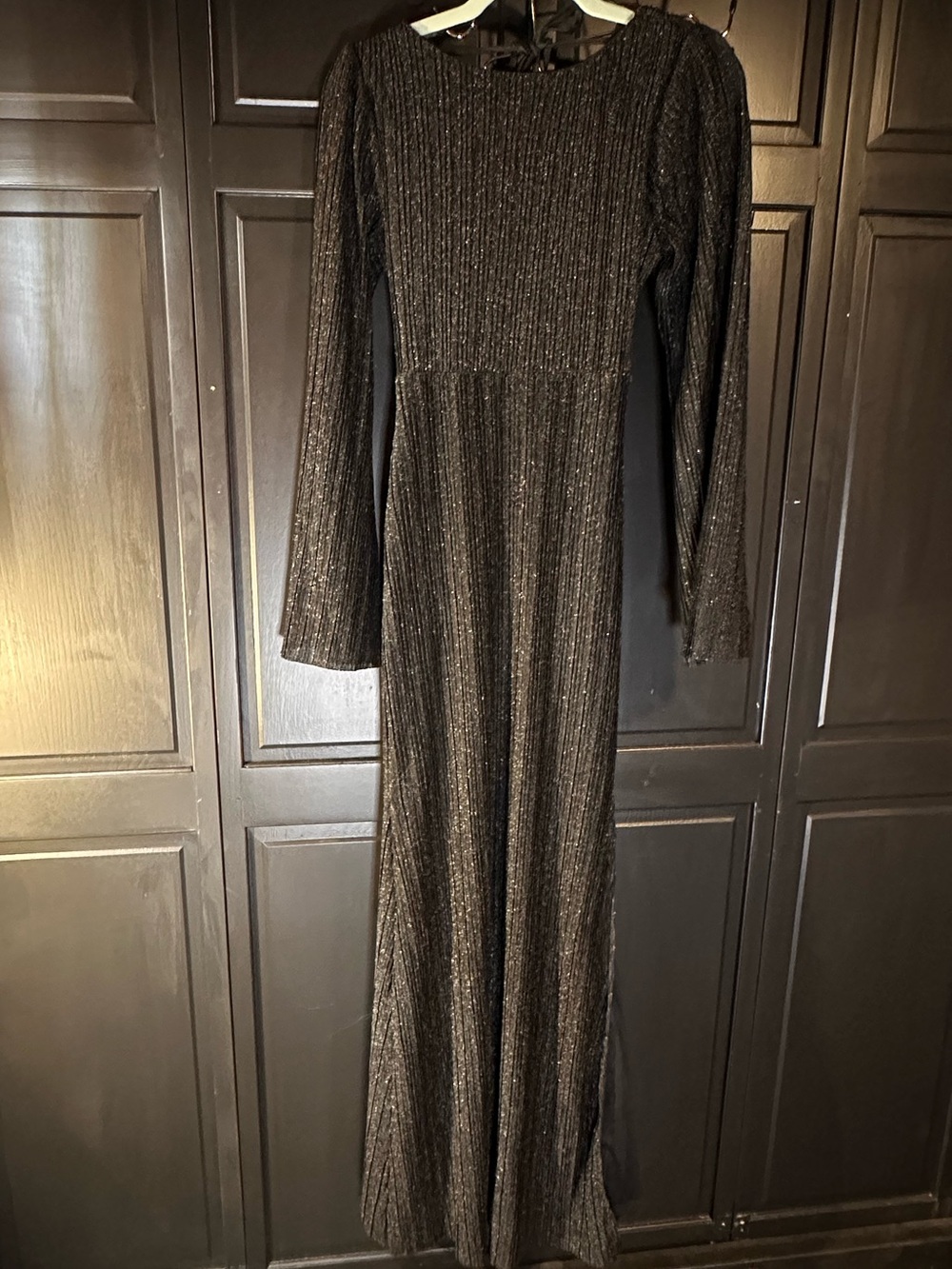 Women's Black Metallic Long-Sleeve Maxi Dress